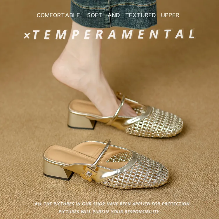 凉鞋女款2025新款爆款夏季时尚百搭真皮包头高跟软底拖鞋女鞋外穿