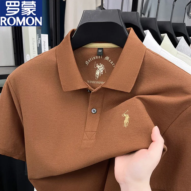 罗蒙夏季商务休闲高档短袖Polo衫时尚小马标透气翻领高级感男装