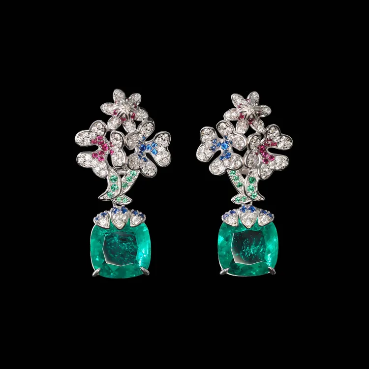 925银合成锆石耳饰 18ct枕形切合成木佐绿迪家雕家花卉晚宴耳坠