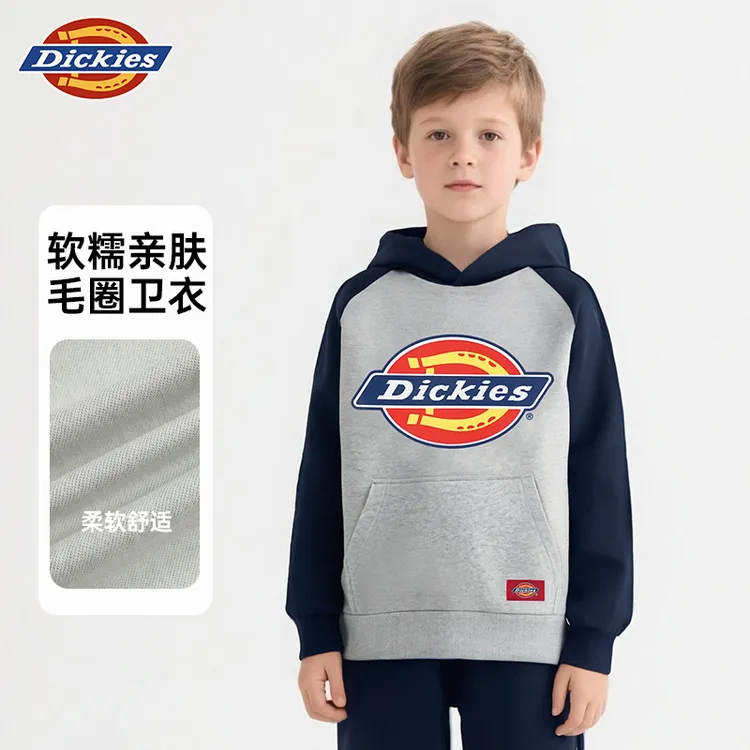 Dickies儿童2025年春秋亲肤不易皱卫衣透气休闲风上衣小男孩保暖
