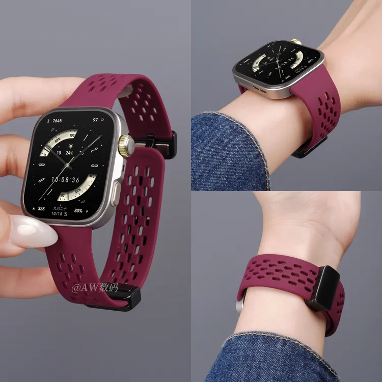 AW适用华为FIT4pro红色表带Watch FIT4/FIT3透气硅胶女磁吸配件男