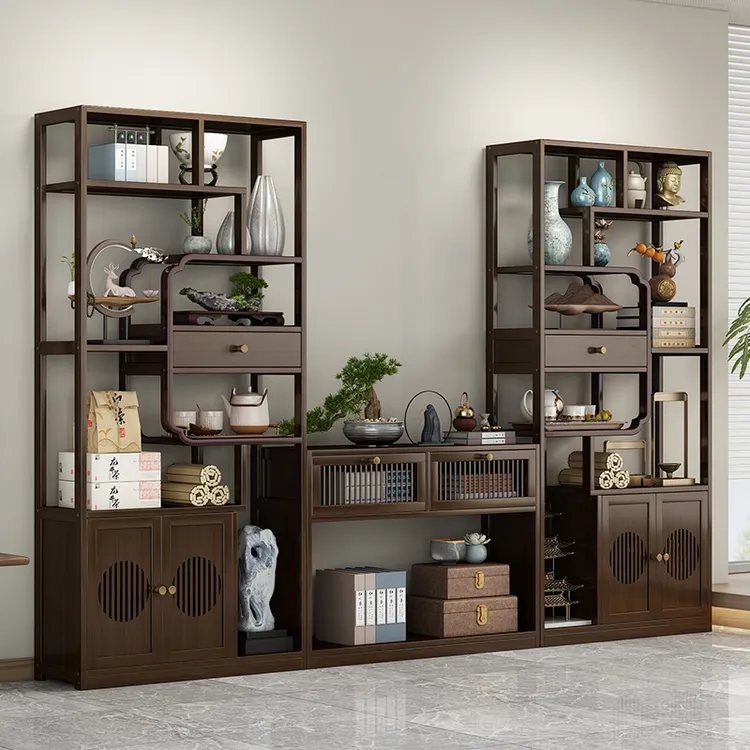 新中式博古架多宝阁茶叶展示柜实木摆件柜茶具茶柜置物架客厅书架