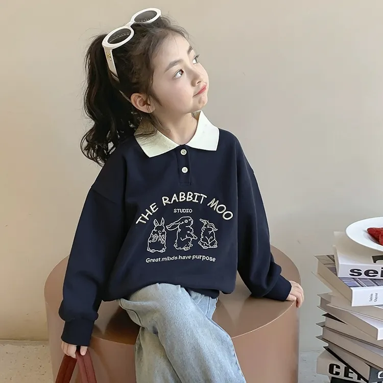 女童加绒卫衣2025春秋款童装洋气女孩秋装衣服儿童polo衫休闲上衣