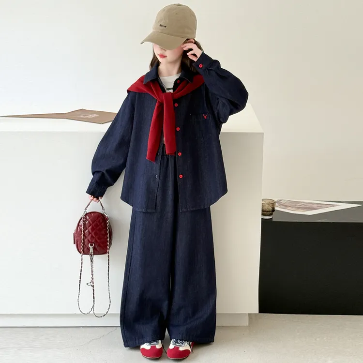 女童牛仔衬衫套装秋季2025新款儿童韩系穿搭洋气时髦早秋大童秋装