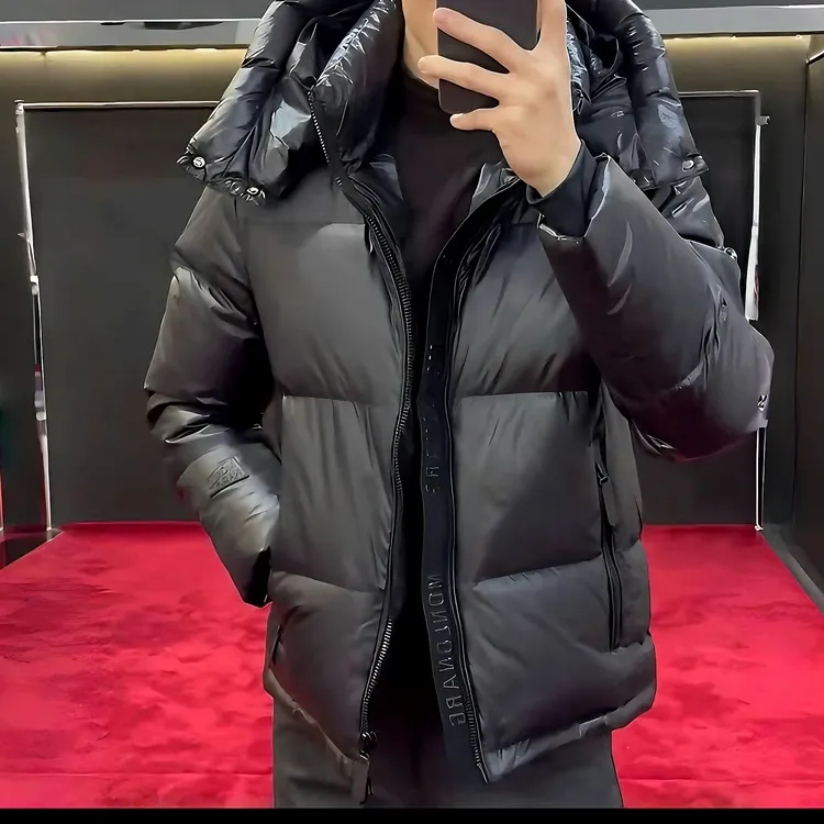 25年连帽款羽绒服防脏休闲高品质厚款黑金显瘦短款男生冬季外套