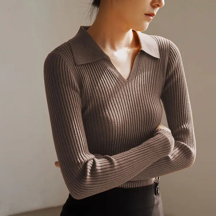 设计感小众V领针织衫女春秋长袖秋冬新款上衣韩版洋气高贵上衣