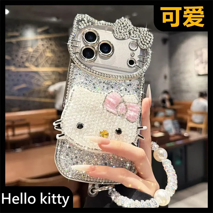 ins韩系闪片满钻大脸kt猫适用iPhone17pro手机壳16promax手链15女