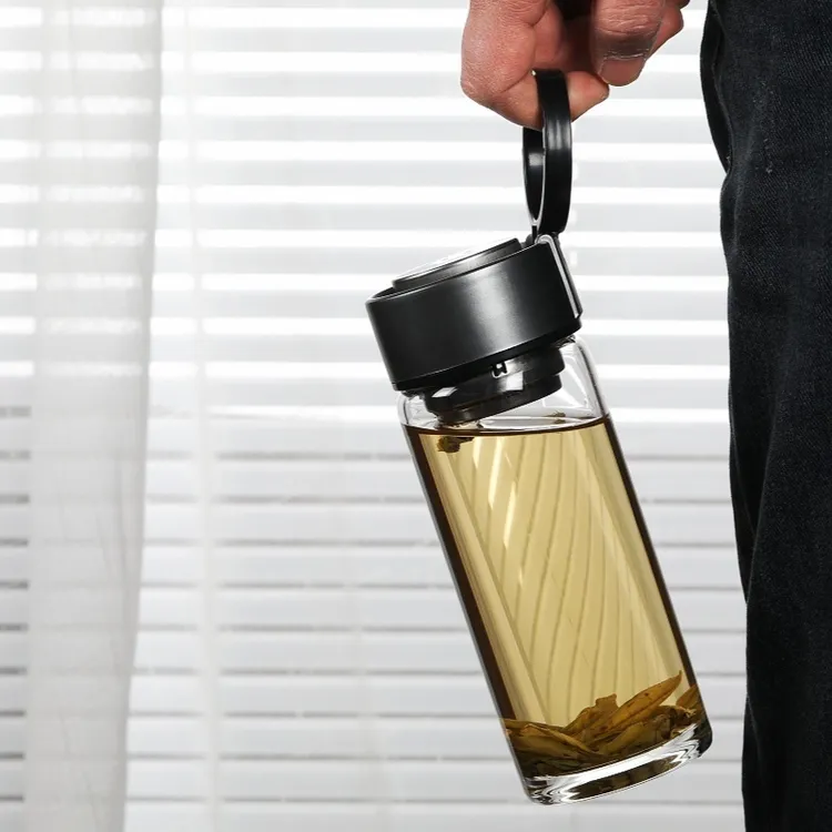 提环杯子单层玻璃中国风茶水分离玻璃杯简约过滤防摔水杯大容量