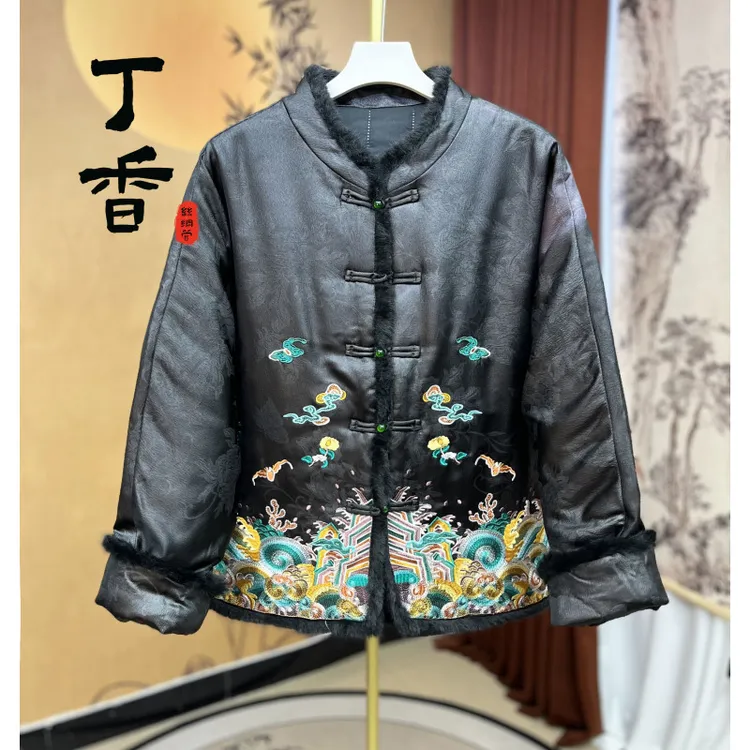 650新款时尚国风提花经典立领休闲加厚外套