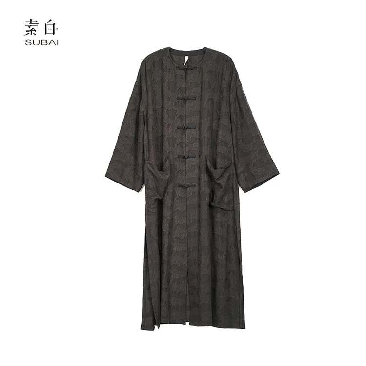 素白【墨影】新中式国风盘扣剪花衬衫裙外套袍子SB2501CP01095