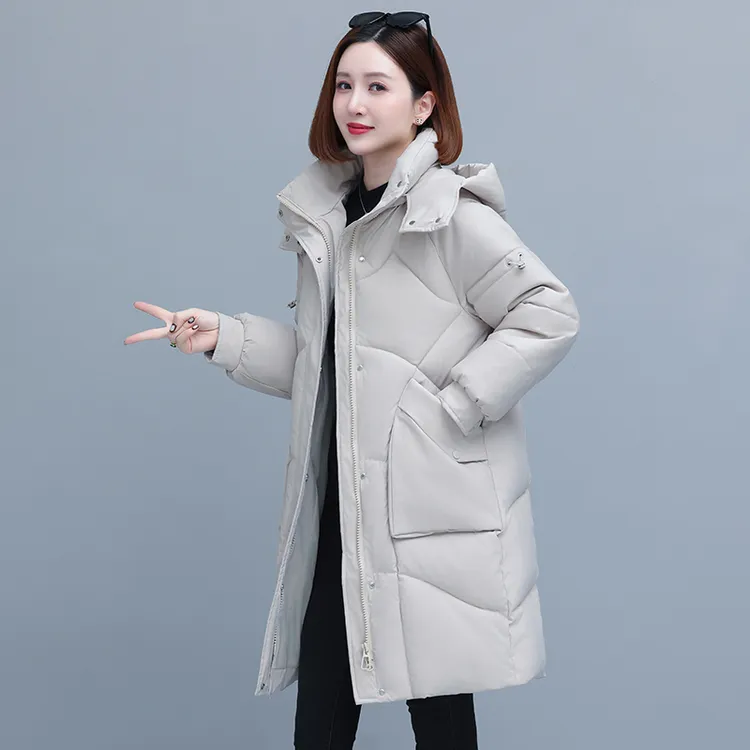 米杏色棉衣女士中长款冬季2025新款时尚韩版品牌加厚保暖女士外套