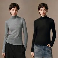 华吉言/HUAJIYAN【咩咩】100山羊绒精仿卷边高领打底长袖上衣