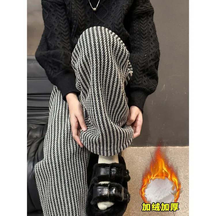 女童加绒裤子秋冬2025新款儿童毛呢糯米裤女大童冬季一体绒阔腿裤