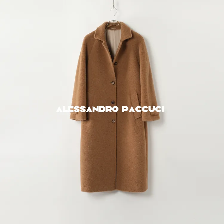AP洛哥44029DY【黑标/秋牧场】INCA秘鲁进口羊驼毛翻领长款大衣