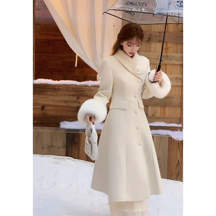 冰冰来了【巴洛克情书】法式赫本高级毛呢大衣中长款修身外套27347