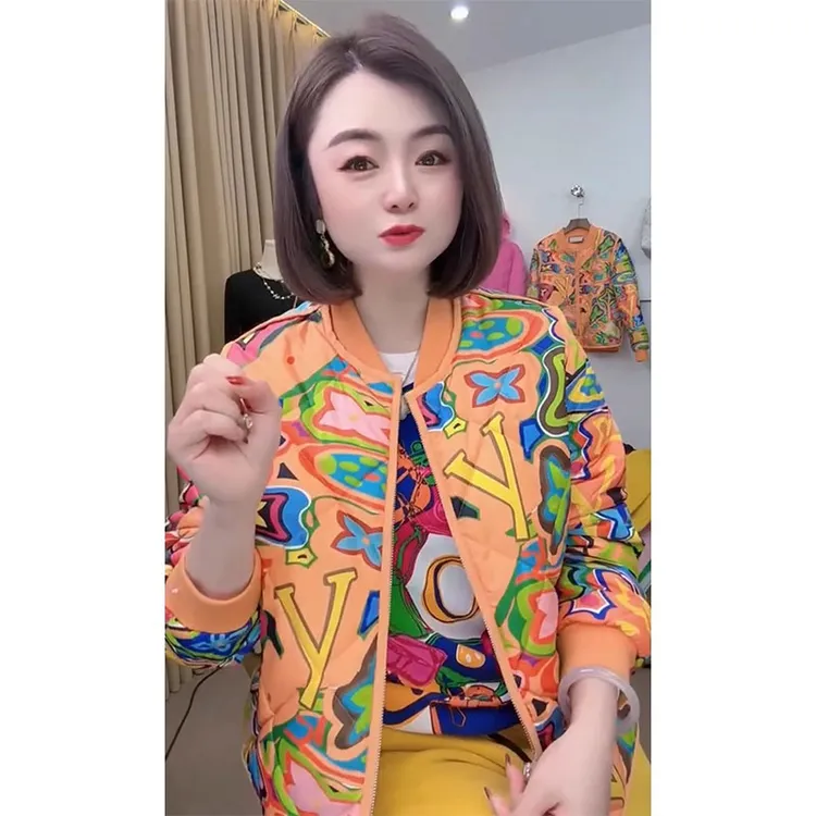 洋气百搭字母印花拉链棉服女欧洲站2025春季新款时尚显瘦通勤外套