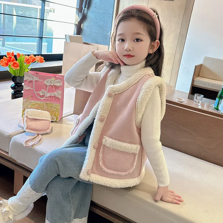 女童加绒马甲秋冬款2025新款儿童冬季皮毛一体马夹女宝宝外穿背心