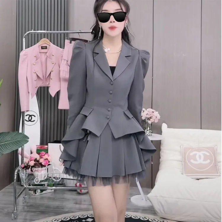 网红甜美西装法式套装西服名媛洋气外套可爱公主裙小西服两件套潮