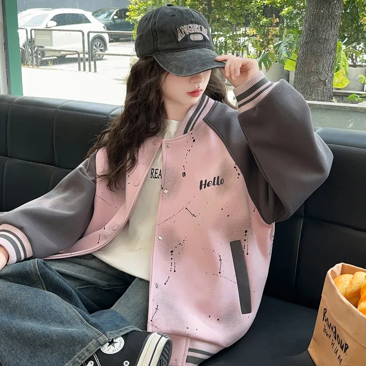 女童棒球服外套2025新款儿童时髦中大童休闲夹克扎染棒球服外套