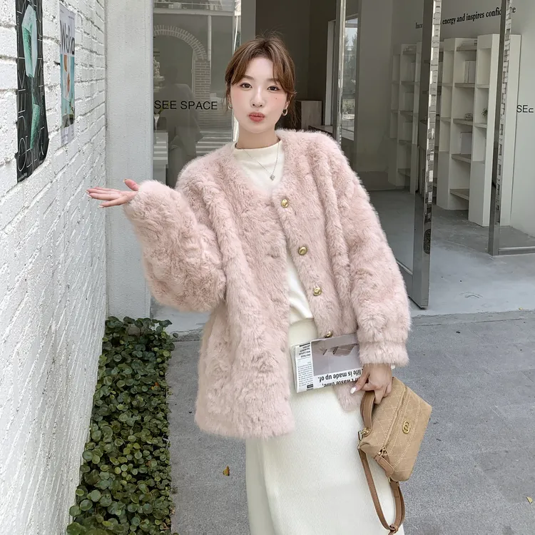 粉色时尚洋气风木耳边外套冬季女2025秋冬款奶呼呼加厚短款派克服