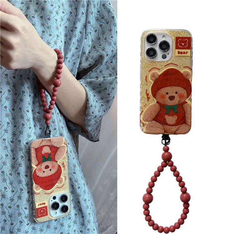 卡通闪粉滴胶小熊手链珠适用苹果16promax可爱14/15pro手机壳13套