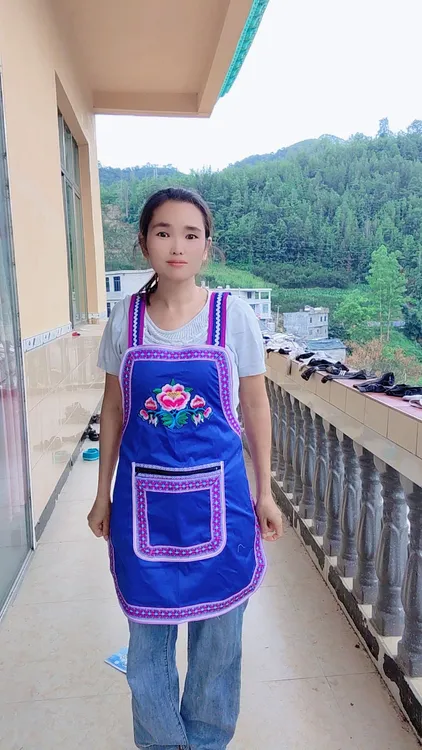 工作服做饭防污刺绣围裙围腰成人袖套背带流浪丹宁风时髦小姨风