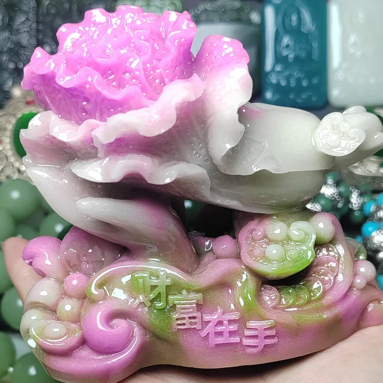 藕粉带翠紫气东来白菜（百财）大摆件