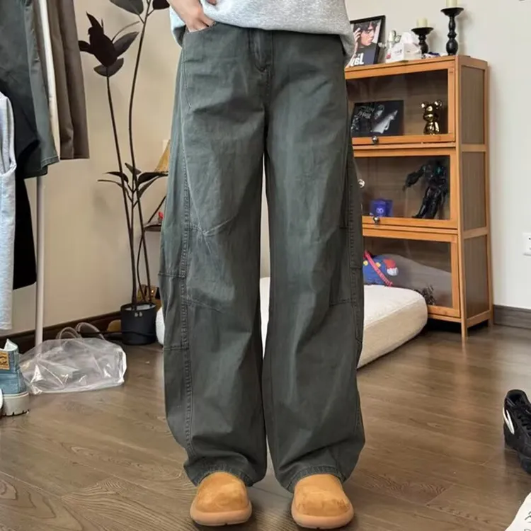 水洗棉弯刀工装裤男夏季薄款cleanfit美式裤子高裆香蕉阔腿牛仔裤