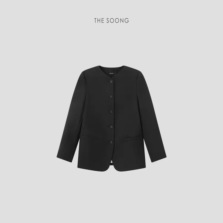 THESOONG|"极简溯源"羊毛精工立裁手工缝扣无领西装外套HWWT7467