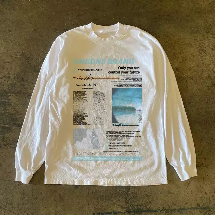秋季字母印花长袖T恤男款高级感圆领上衣潮牌休闲宽松小众上衣