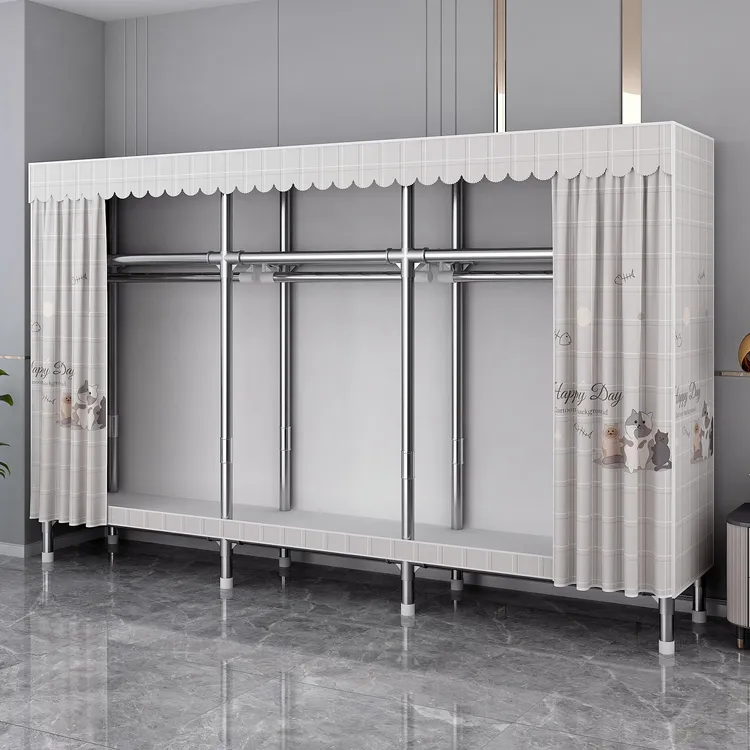 铝合金接头衣柜家用卧室组装简易布衣柜结实耐用全钢架出租屋衣橱