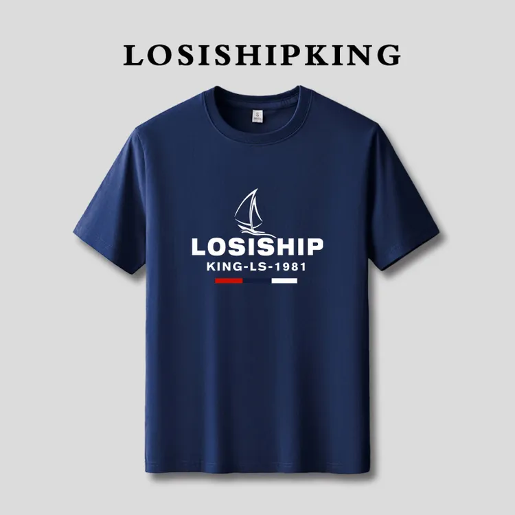 LOSISHIPKING/劳斯船王船帆夏季纯棉短袖宽松舒适简约T恤男款半袖
