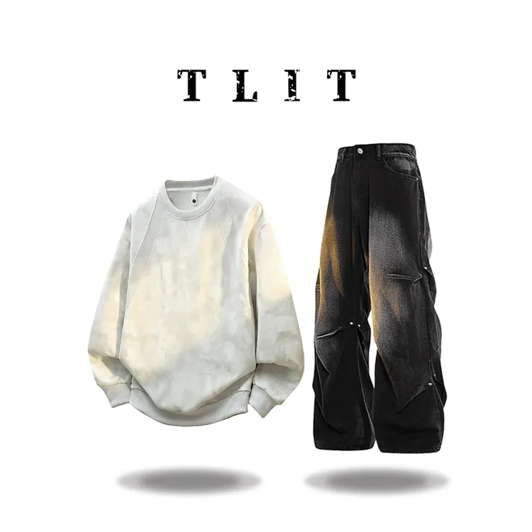 【品牌正品现货】TLIT保暖扎染秋冬长袖卫衣宽松上衣印花潮流男装