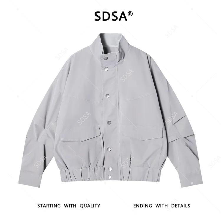SDSA男士秋冬新款痞帅男装潮牌纯色褶皱按扣立领夹克百搭时尚外套