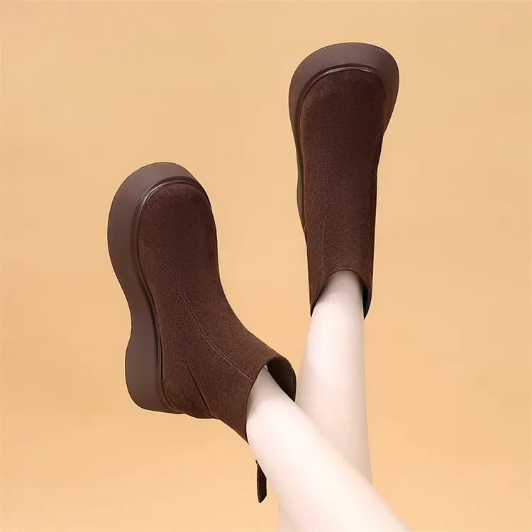 美拉德厚底绒面马丁靴女士2025秋冬新款小个子加绒切尔西勃肯短靴