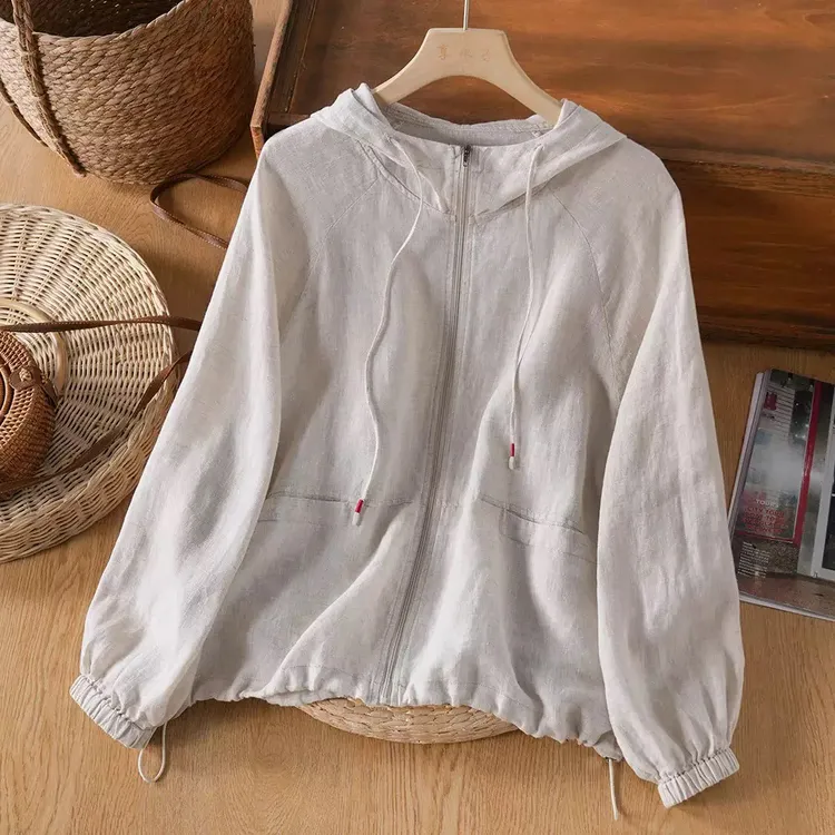 100%原生汉麻防晒衣女连帽薄款外套小个子夏季