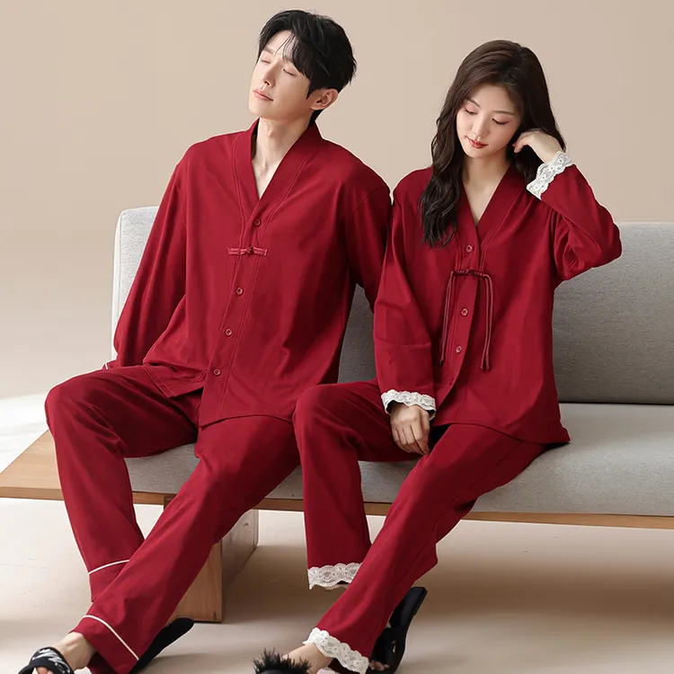 国风结婚红色睡衣情侣纯棉春秋新婚本命年男女长袖家居服套装冬季