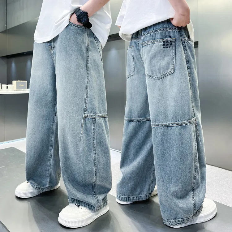 男童秋装裤子2025新款大童春秋款儿童秋季男孩直筒阔腿休闲牛仔裤