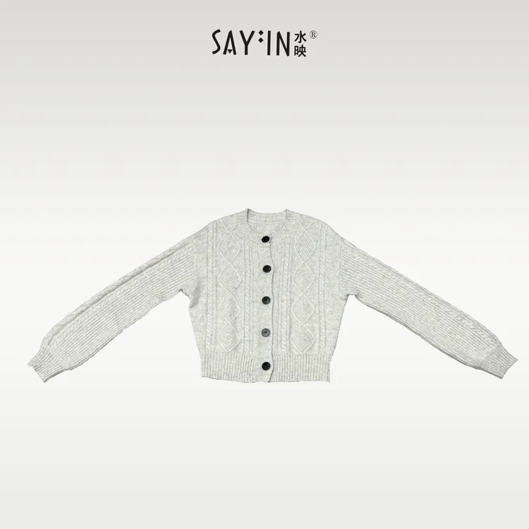 sayin/水映【毛衣】圆领山羊绒纽扣开衫羊毛毛衣 s9672