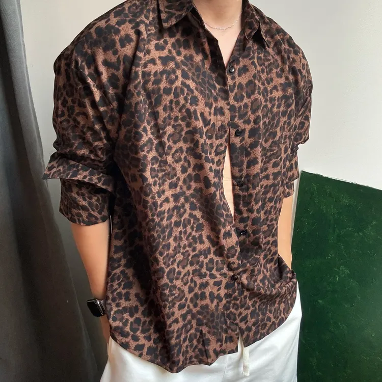陆星家【花豹衬衫】美式豹纹夏季新款男士长袖外套衬衫宽松小众C235