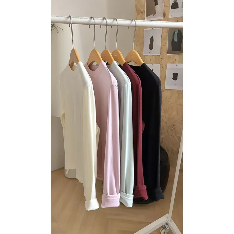 ‘超模加绒T恤“ 绵羊毛长袖T 超柔软半高领打底衫 氛围女上衣W-718