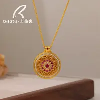 铜合金项链 复古红玫瑰花窗意大利风格花窗罗盘吊坠项链