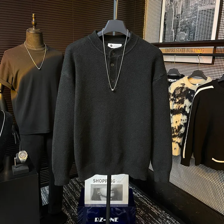 男士冬季痞帅高奢提花设计针织衫慵懒风保暖圆领套头毛衣