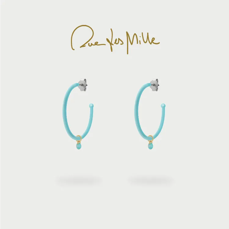 合金珐琅耳饰 RuedesMille 绿松石色锆石耳环女时尚百搭彩色珐琅