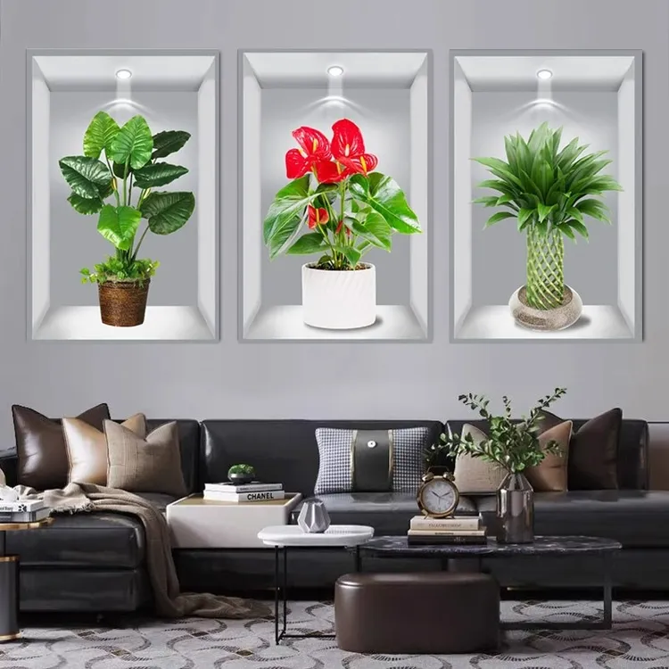 植物3D立体装饰画自粘过道楼梯墙面美化遮丑墙画餐厅客厅贴画墙贴