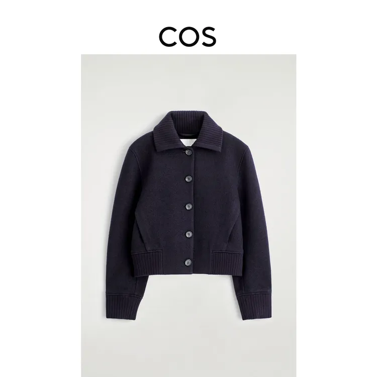 COS女装 标准版型羊毛混纺夹克藏青色2025冬季新品1327490002