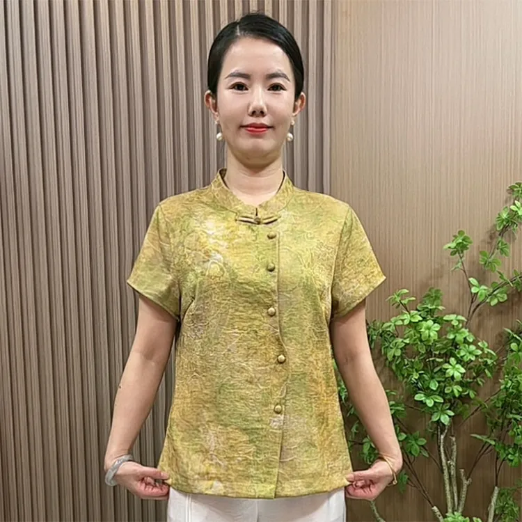 妈妈装夏季立领新中式衬衫2025新款中老年女装夏装国风开衫上衣