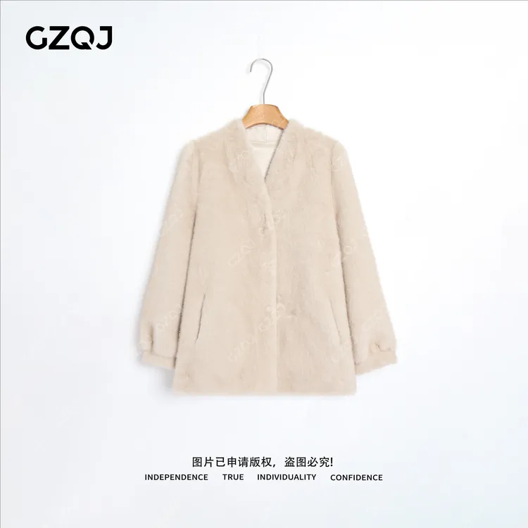 老琴私服【拂晓】保暖加厚时尚百搭V领收腰环保毛毛百搭外套女68896