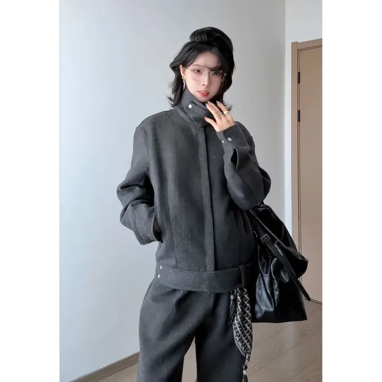 DESERTO人字纹可调节下摆绑带骑士夹克棉服男款秋冬cleanfit外套