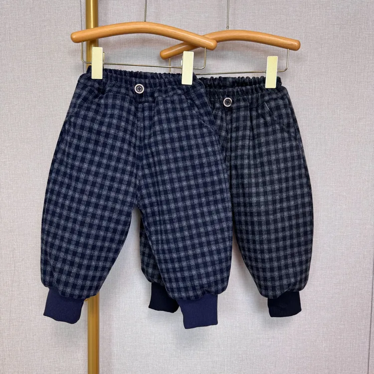 男女童冬季加绒加厚棉裤洋气儿童三层夹棉格子裤子北方一条过冬潮